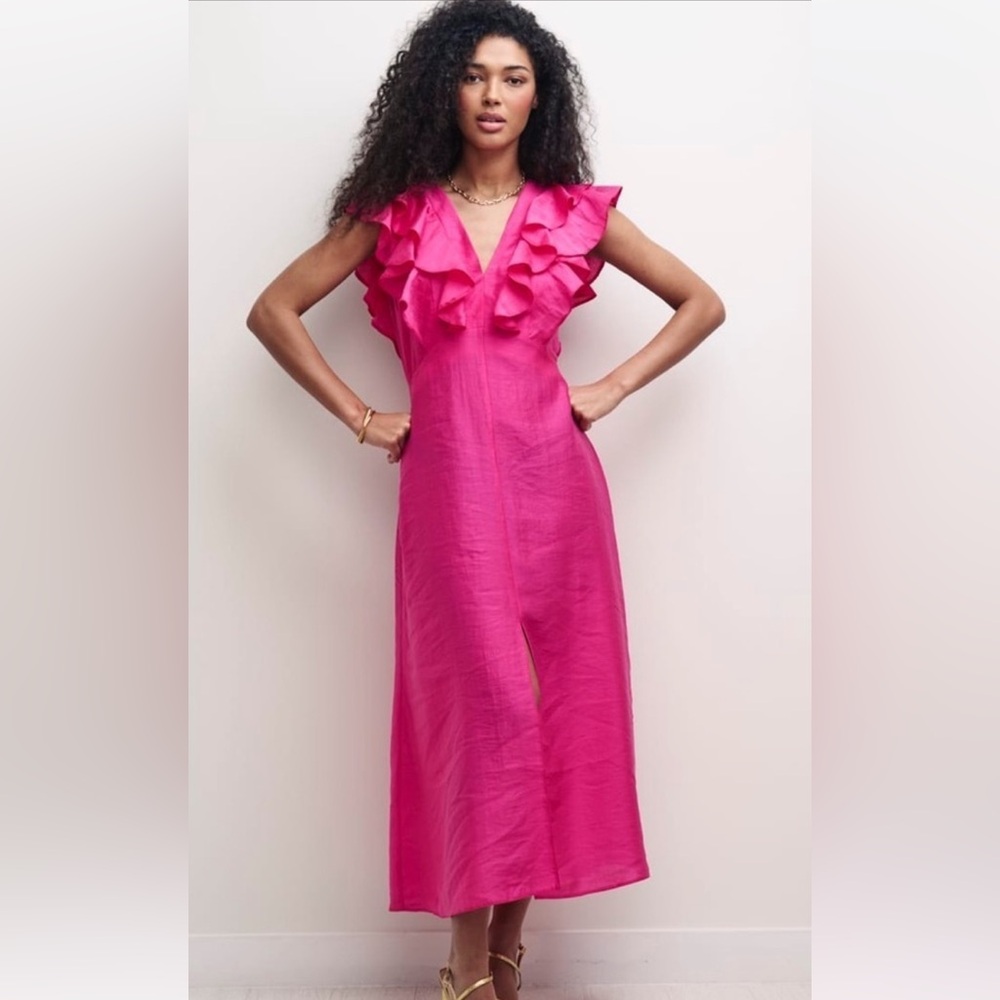 Nobody’s Child Cascading Ruffle Midi Dress with Plunging V neck&Open Back Size 8